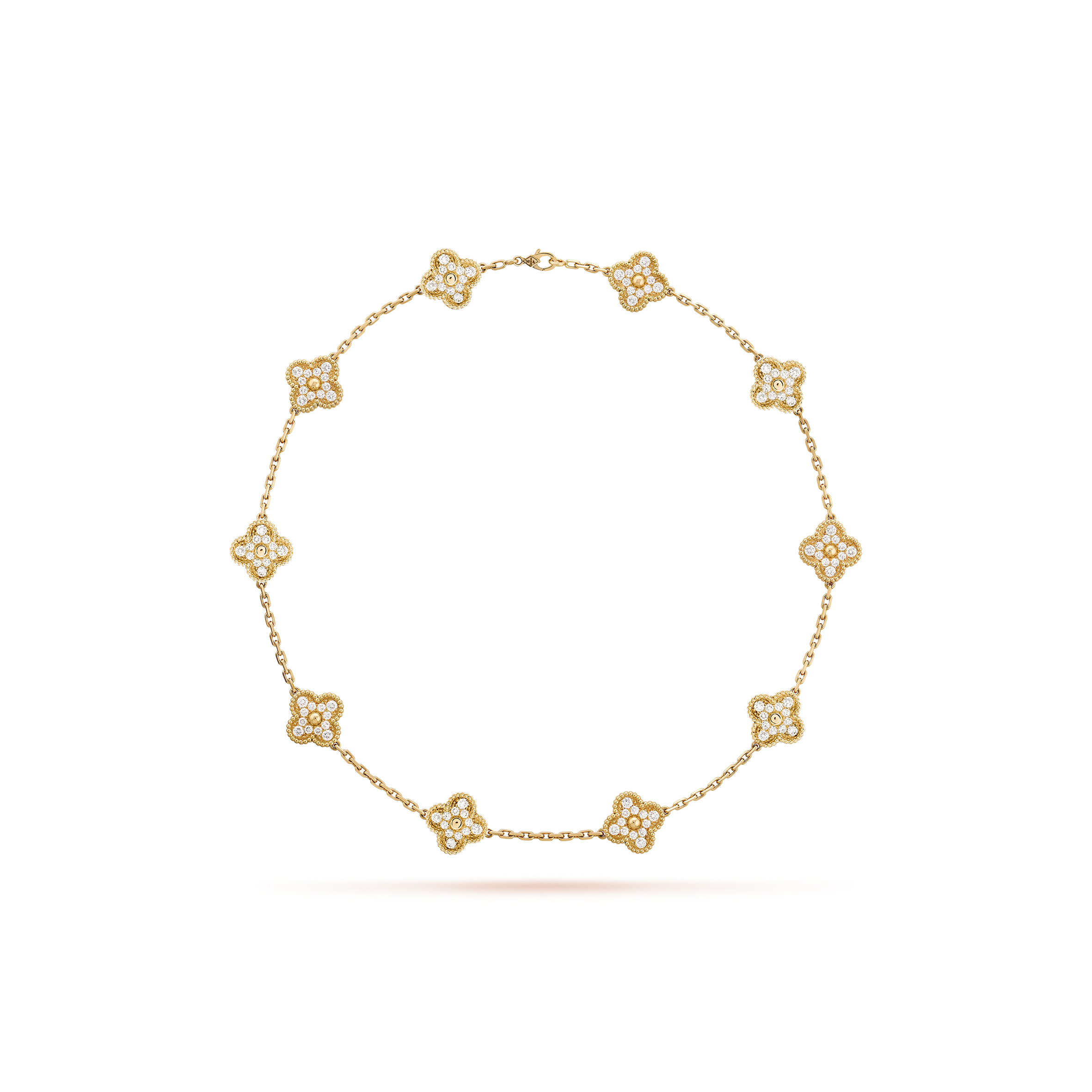 VAN CLEEF ARPELS VINTAGE ALHAMBRA NECKLACE, 10 MOTIFS - YELLOW GOLD, DIAMOND  VCARA42300